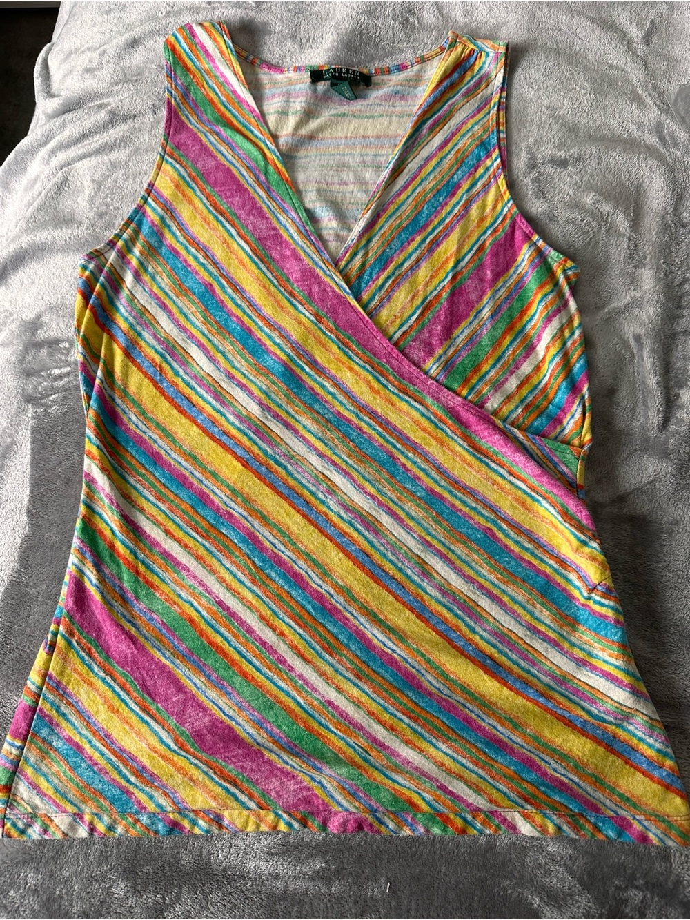 Lauren by Ralph Lauren Multi-Color Striped Sleeveless Wrap Style Top Sz:M Used